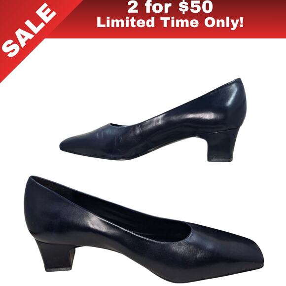 [Sale: 2 for $50!] Easy Spirit Navy Leather Pumps Sz 8 1/2 B SmartShoe - Picture 1 of 9